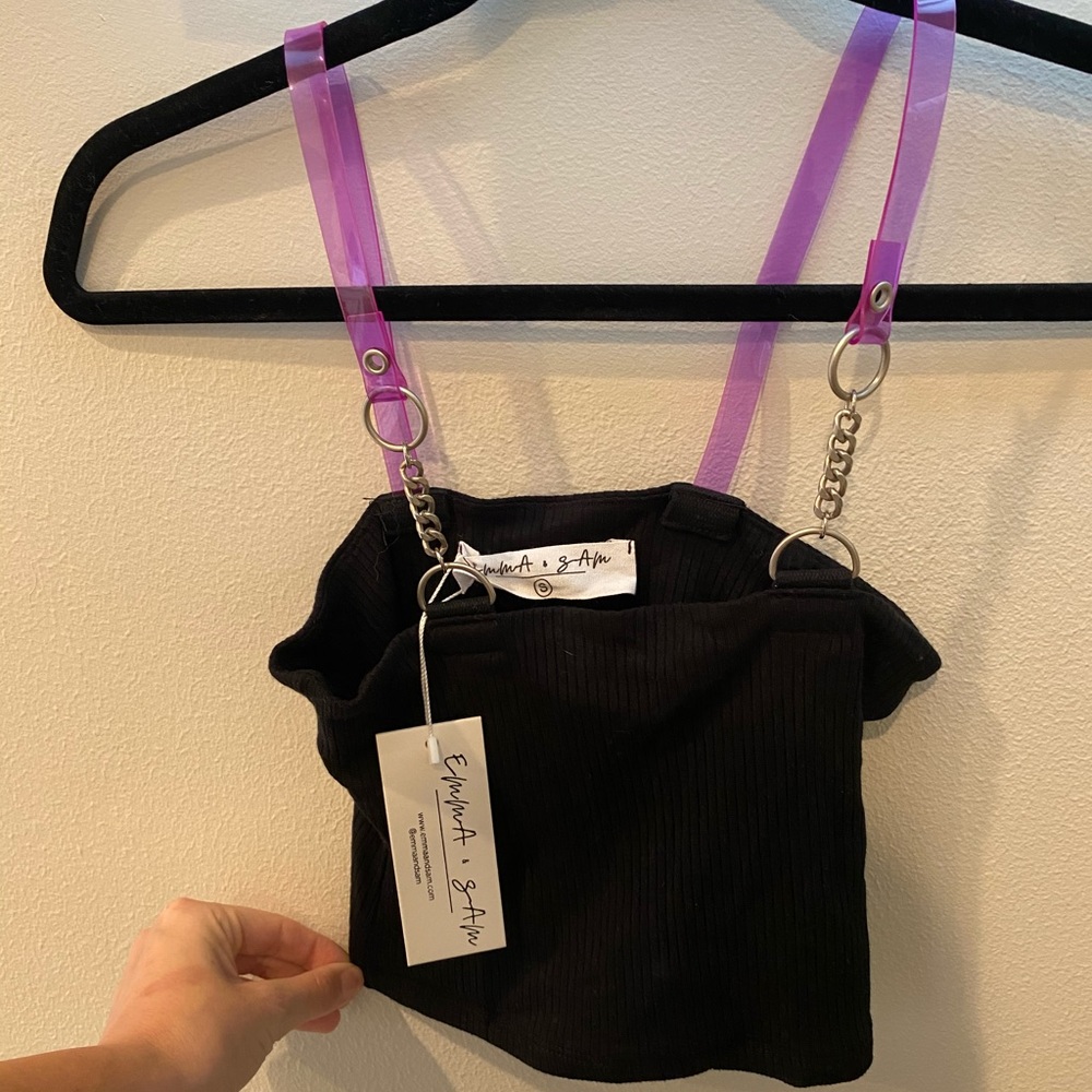 LF black crop top with pink strap sz S